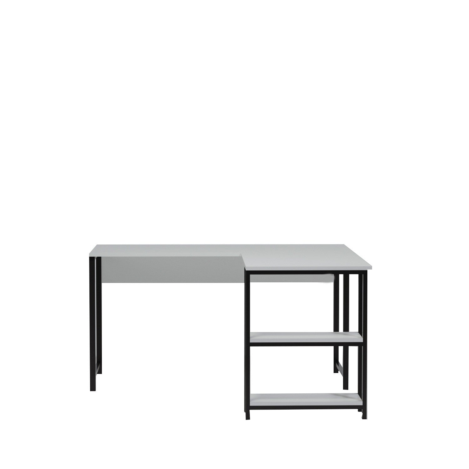 Bureau d'angle Weise L140cm Métal Noir et Bois Blanc