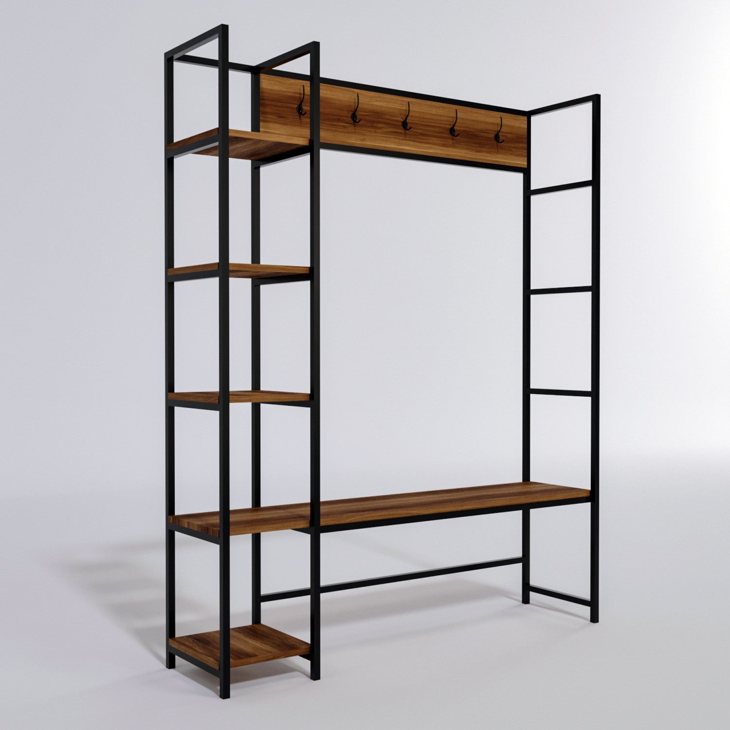 Meuble d'entrée style industriel Antulo L145cm Bois foncé et Métal Noir