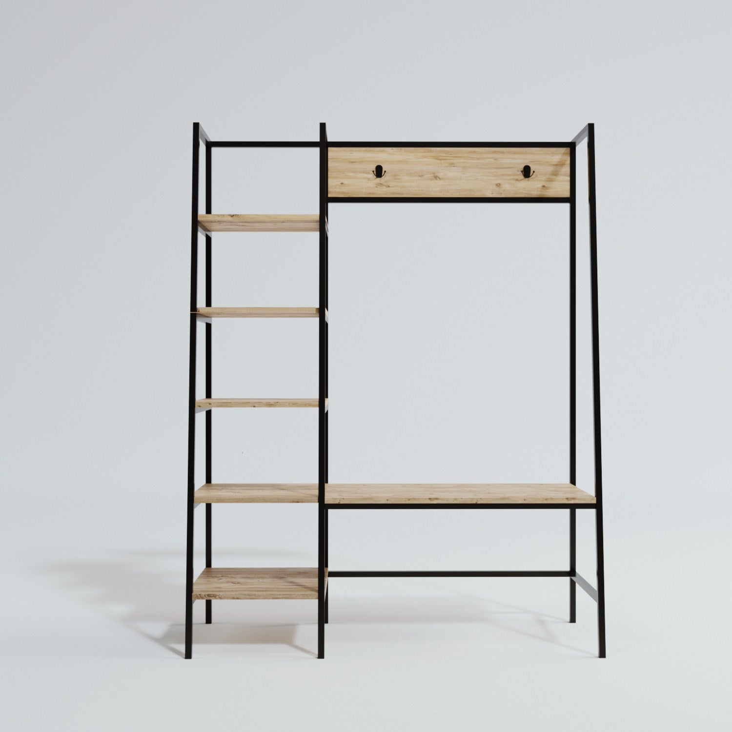 Meuble d'entrée style industriel Duko L160cm Métal Noir et Bois Chêne clair