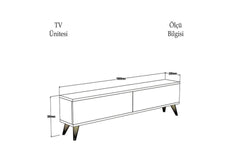 Meuble TV 160cm moulures horizontales Tacott Bois et Blanc