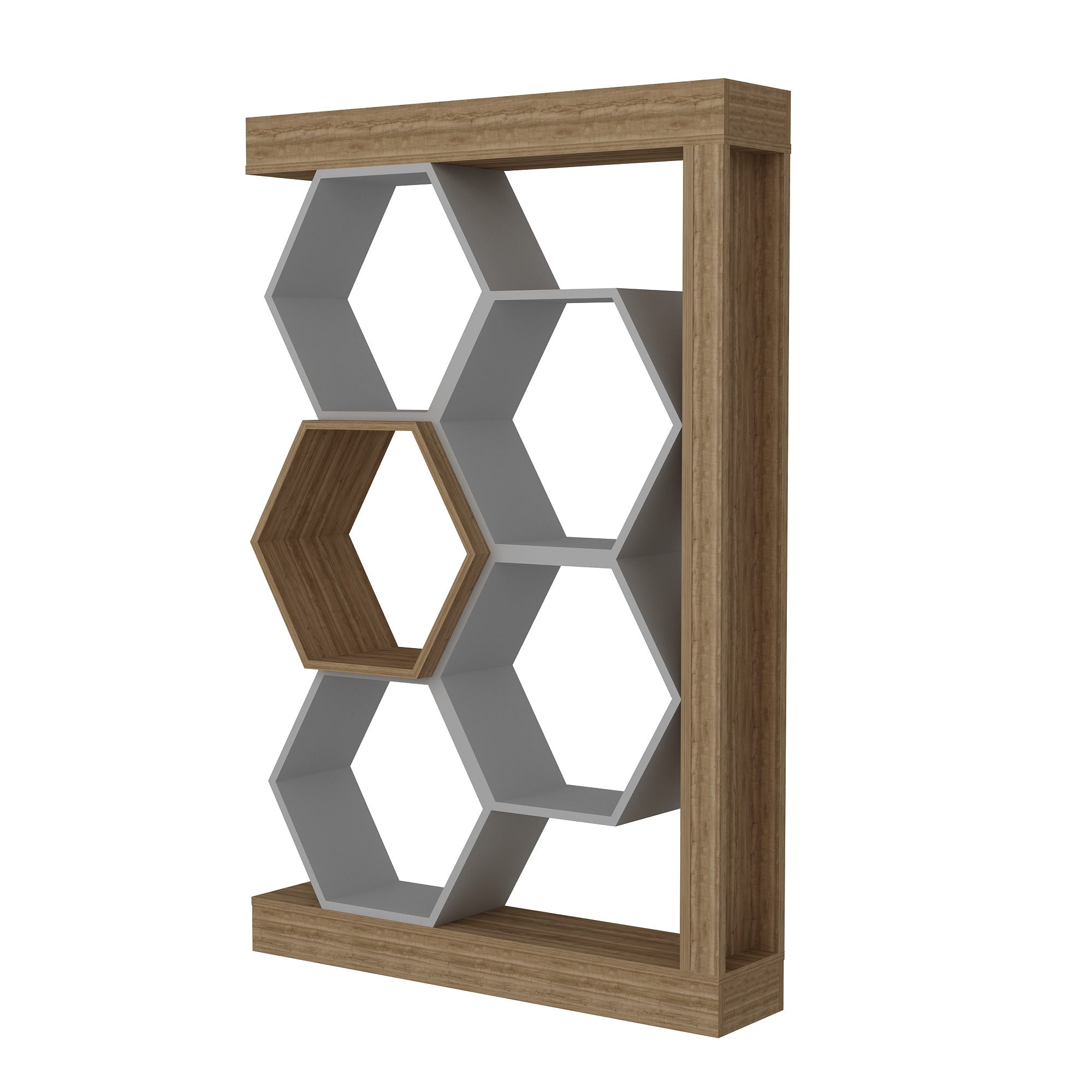 Étagère bibliothèque style nid d'abeille Abula L90cm Bois clair et Blanc