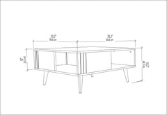 Table basse avec rangement Adia 89x89cm Bois Blanc et Effet marbre Blanc