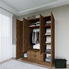 Armoire 4 portes et 2 tiroirs Linuza L140cm avec 1 tringle Bois Naturel