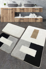 Set de 3 tapis de salle de bain Ervail Blanc, Noir, Gris et Marron