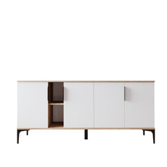 Buffet moderne 4 portes Terez L180cm Blanc et chêne clair