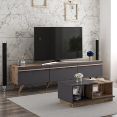 Ensemble meuble TV et table basse Brazos Bois et Anthracite