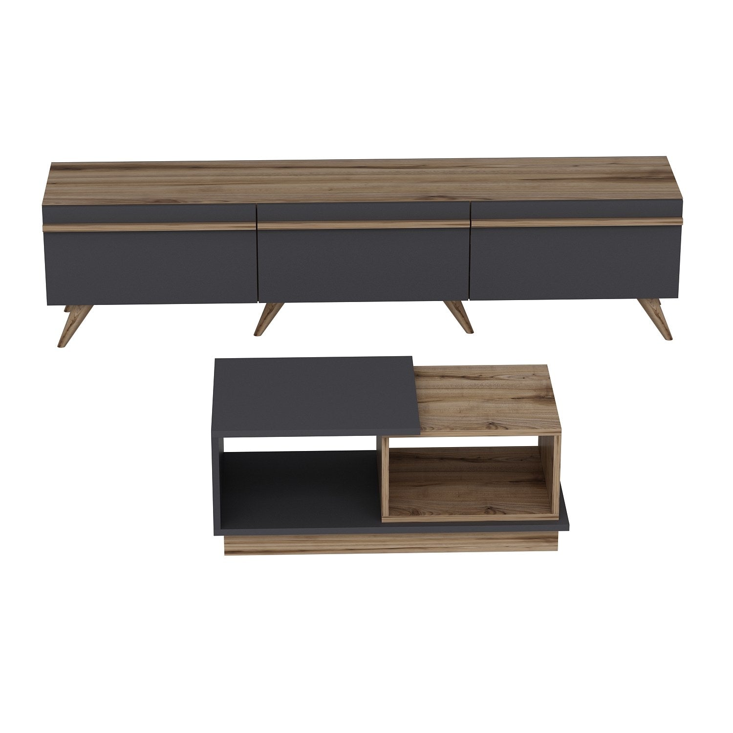 Ensemble meuble TV et table basse Brazos Bois et Anthracite