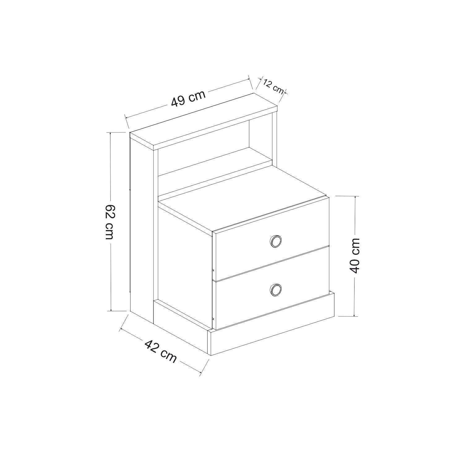 Table de chevet moderne 2 tiroirs Hayah L49xH62cm Blanc