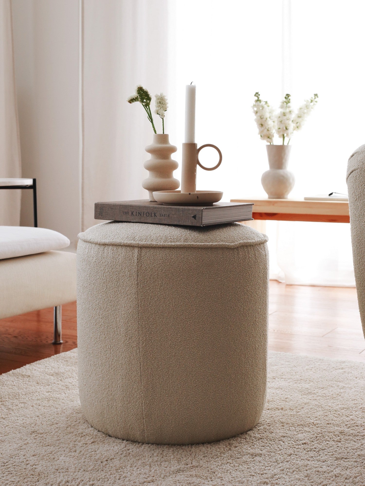 Pouf Melda Tissu bouclette Blanc crème