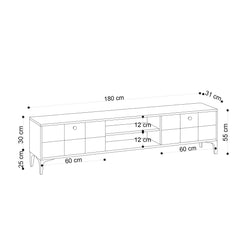 Meuble TV 2 portes battantes Noury L180cm Bois clair et Noir