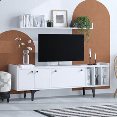 Ensemble meuble TV et étagère murale moderne Orba L150cm Blanc et Noir