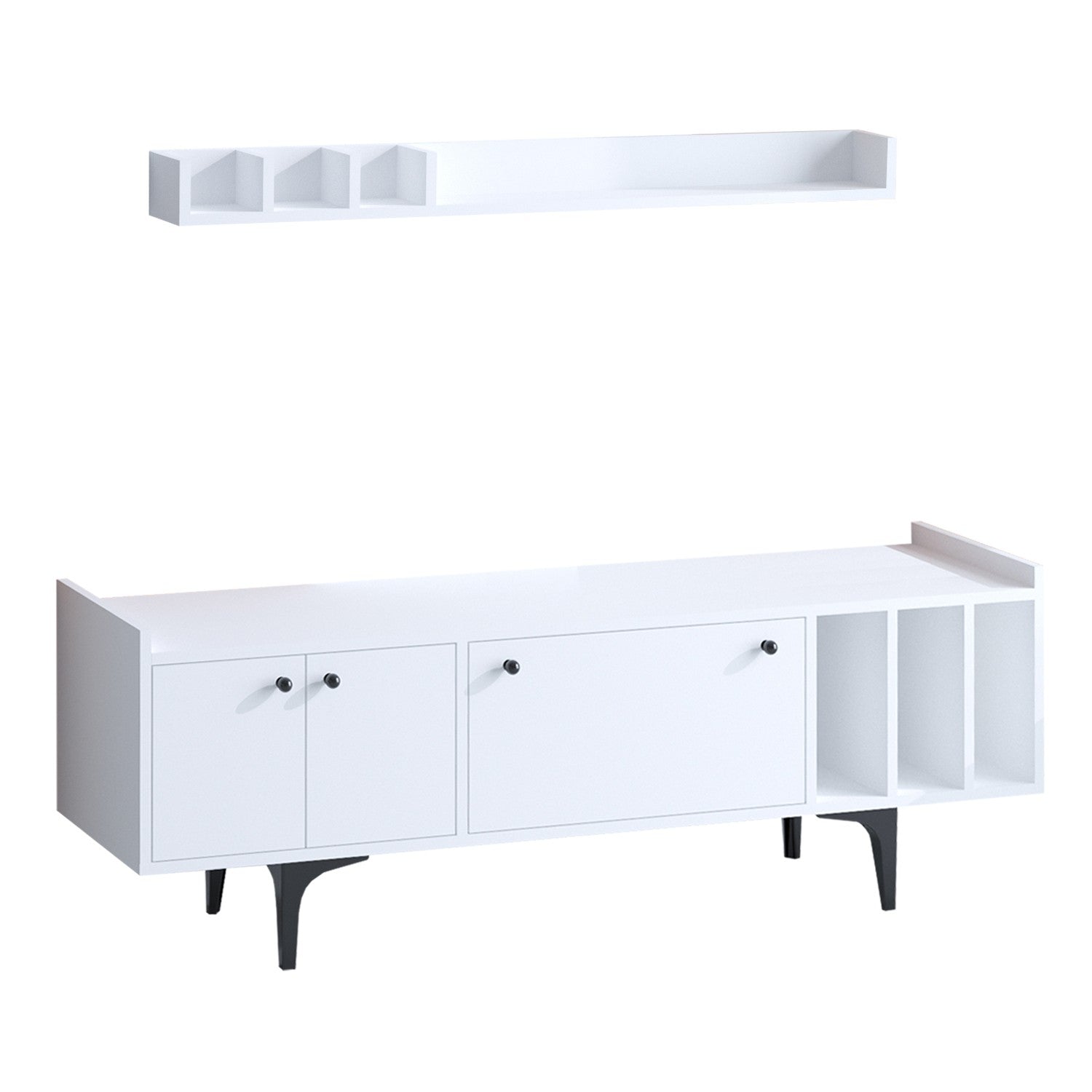 Ensemble meuble TV et étagère murale moderne Orba L150cm Blanc et Noir