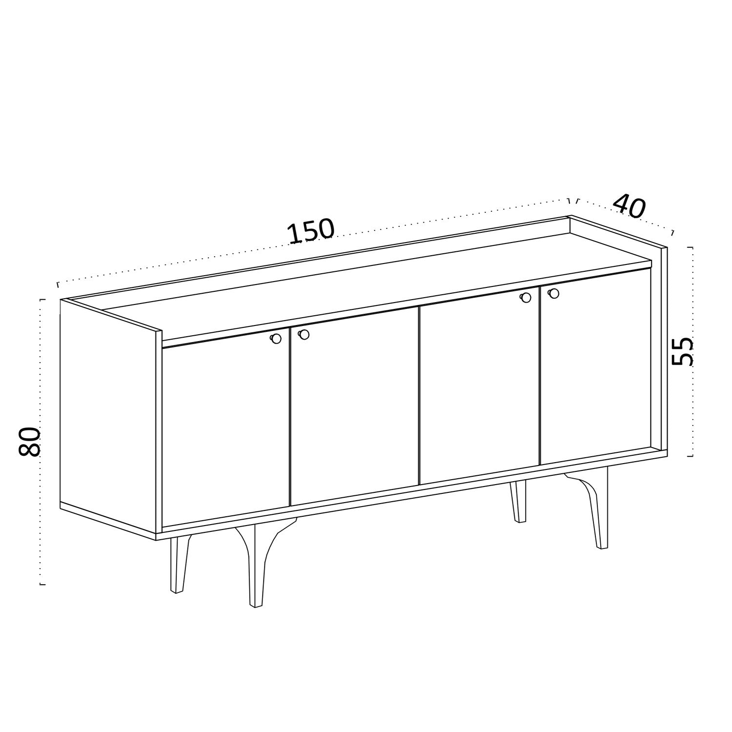 Buffet design 4 portes battantes Celina L150cm Blanc et Or