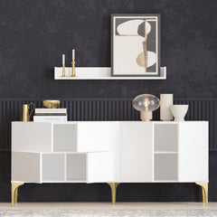 Ensemble buffet 6 portes avec étagère murale Celino Blanc Or