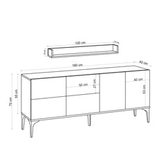 Ensemble buffet 6 portes avec étagère murale Celino Blanc Or