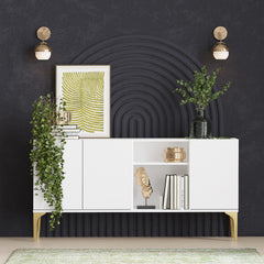 Buffet design 3 portes et deux niches Celina L150cm Blanc Or