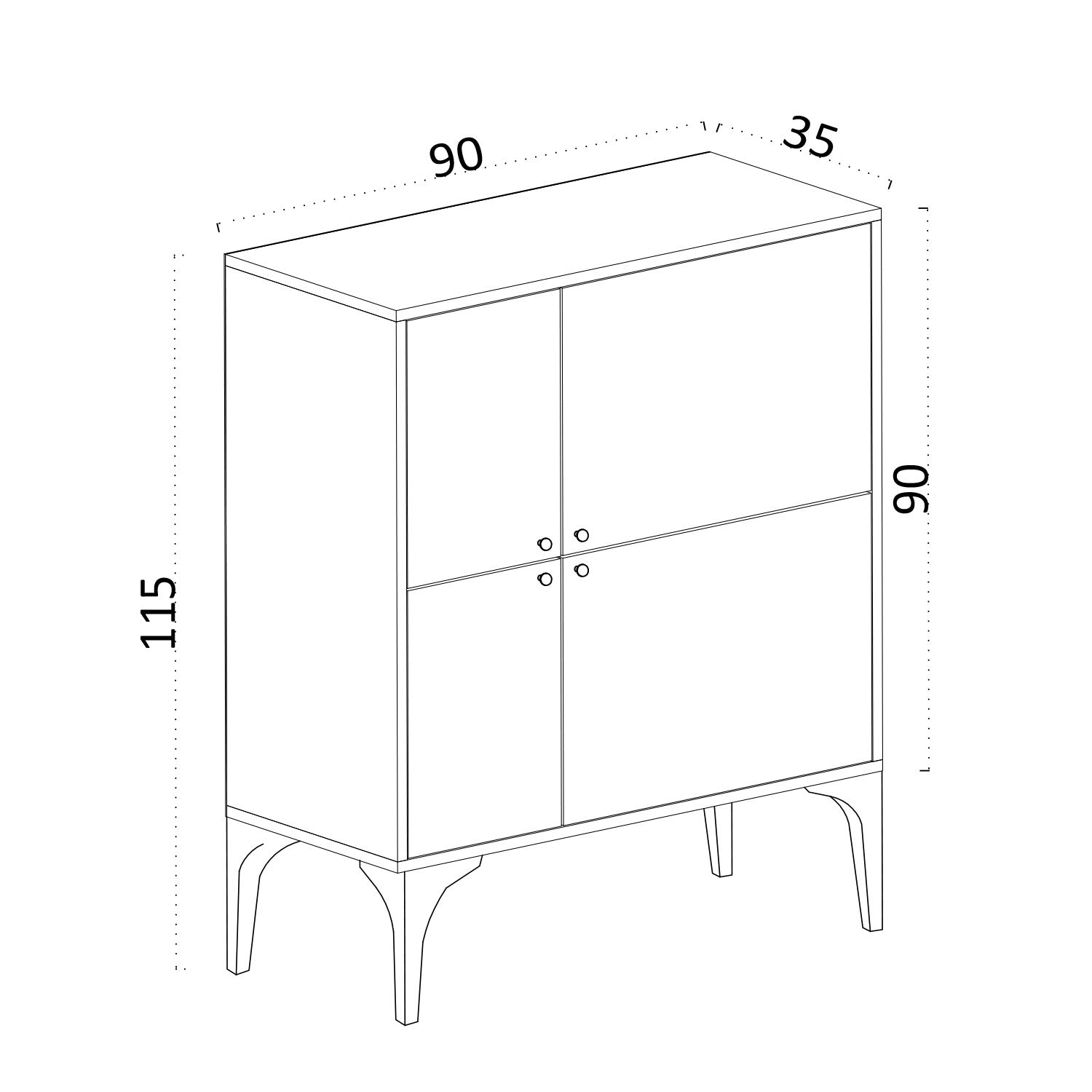 Buffet design 4 portes Celina L90cm Blanc Or