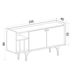 Buffet design 2 portes et 4 niches Celina L150cm Blanc Or