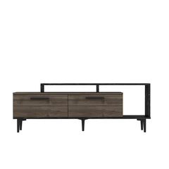 Meuble Tv Zava L150cm Bois foncé et Effet marbre Noir