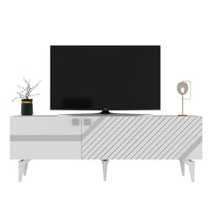 Meuble TV style art déco Ekizio L150cm Blanc et Effet miroir Argent