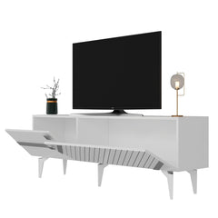 Meuble TV style art déco Ekizio L150cm Blanc et Effet miroir Argent