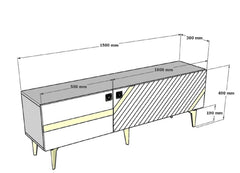 Meuble TV style art déco Ekizio L150cm Blanc et Effet miroir Argent