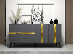 Buffet style art déco Vanda L150cm Anthracite et Effet miroir Or