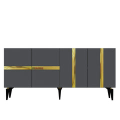 Buffet style art déco Vanda L150cm Anthracite et Effet miroir Or