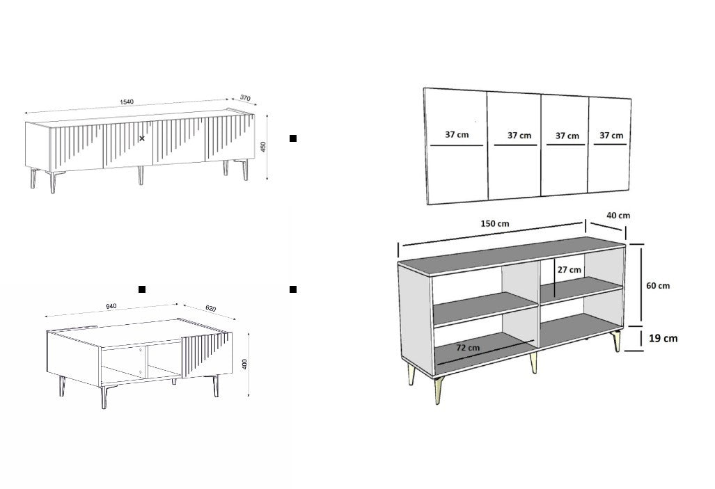 Ensemble de salon moderne Outhos 3 meubles Bois foncé et Anthracite