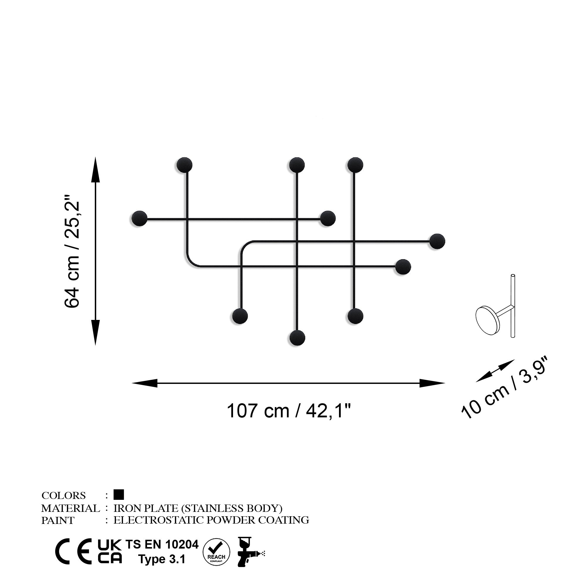 Patère décoratif Alidade L107cm Métal Noir