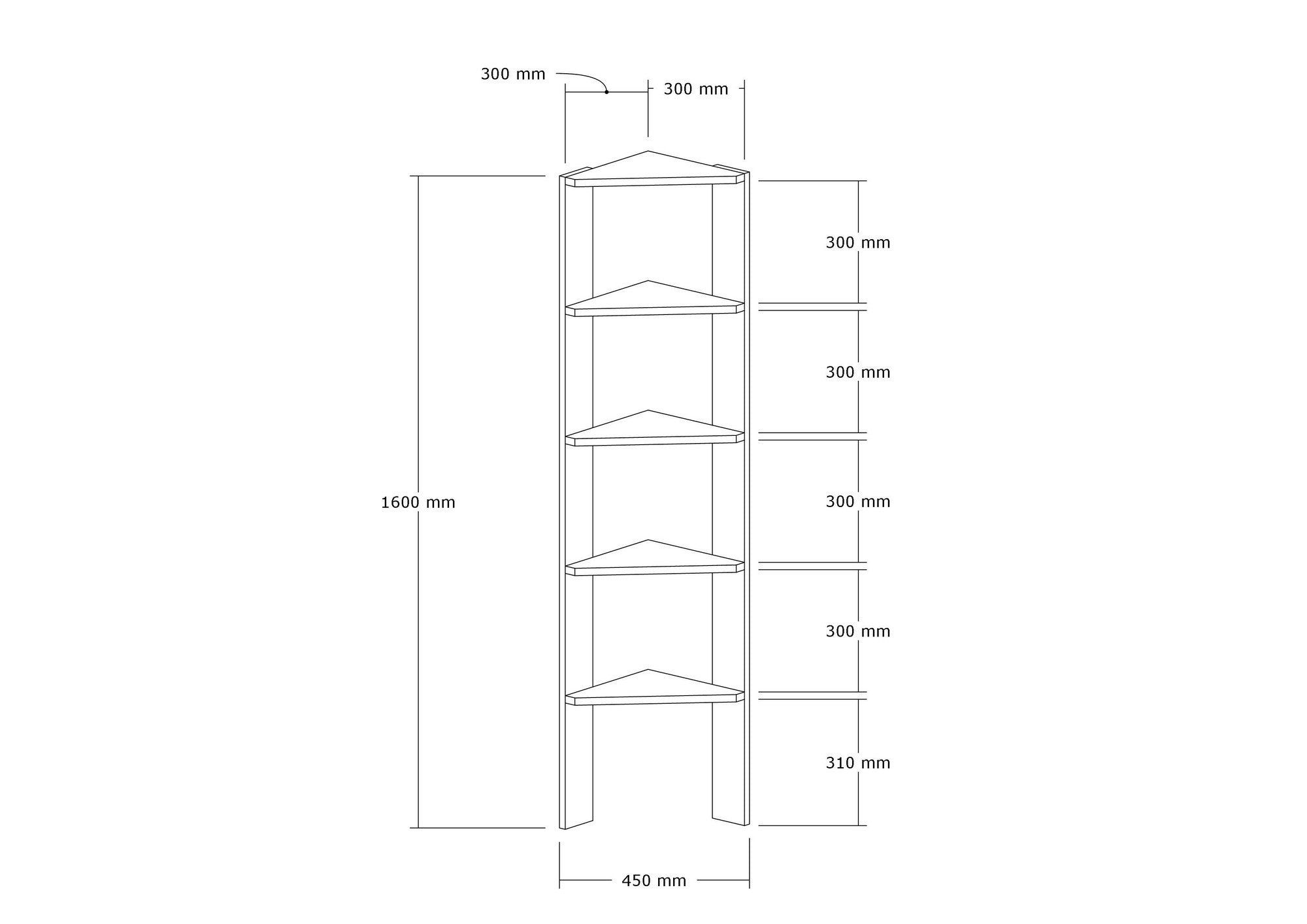 Étagère bibliothèque d'angle Forna 30x30cm Chêne clair