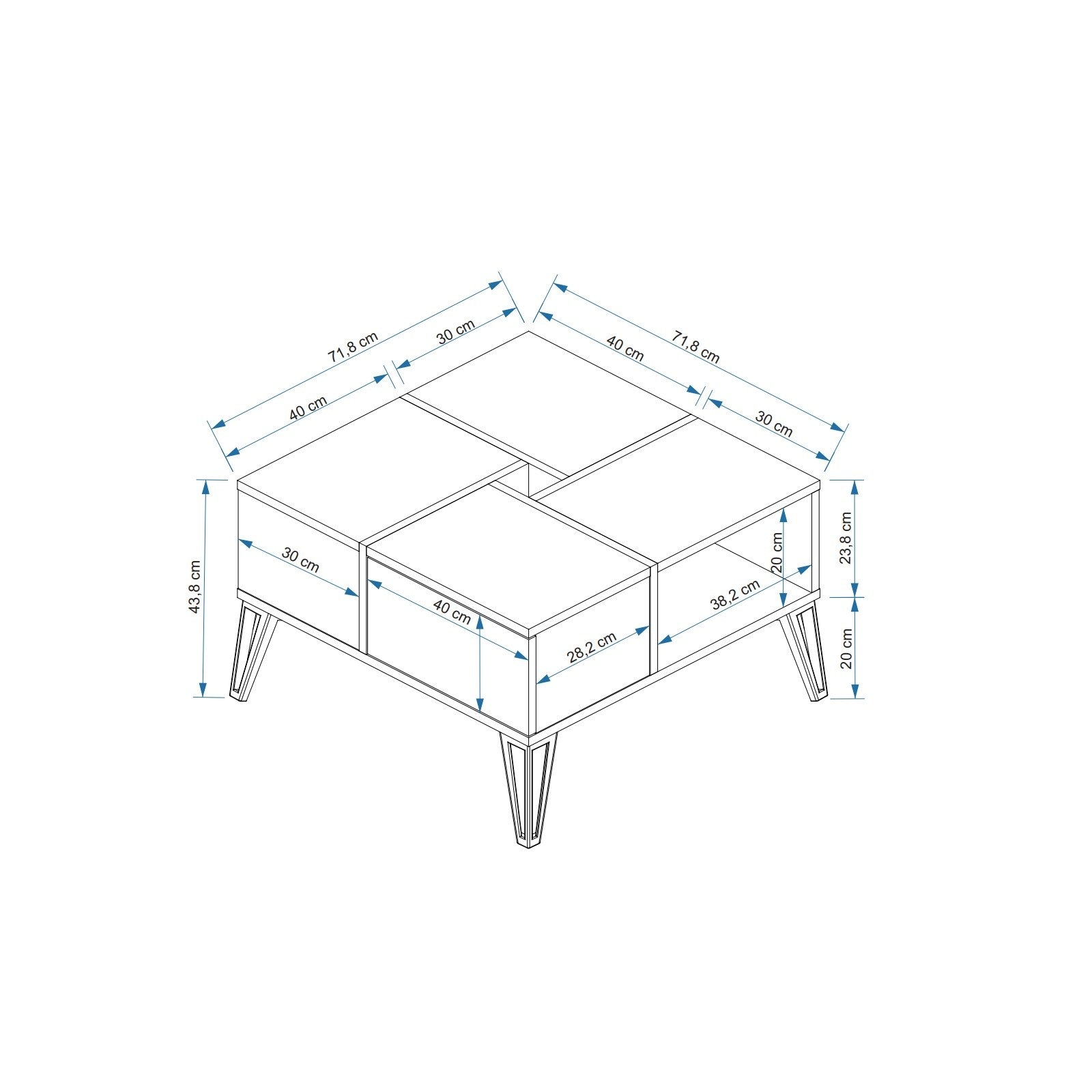 Table basse carrée avec rangement Equinox Bois Blanc et Métal Noir