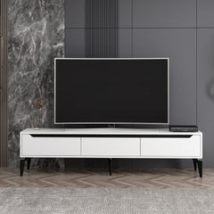 Meuble TV moderne Renet L180cm Blanc et Noir