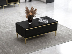 Table basse moderne avec rangement Bakita L90cm Noir et Or