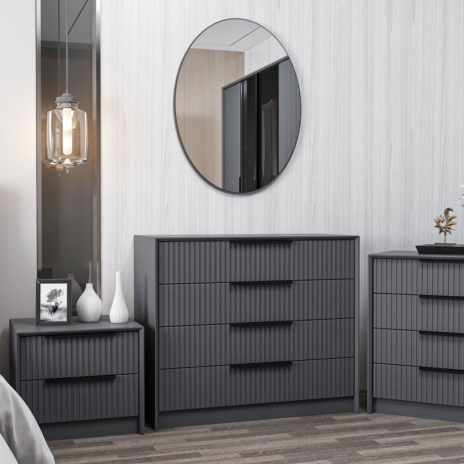 Commode 4 tiroirs avec miroir mural Eurybie L100cm Anthracite