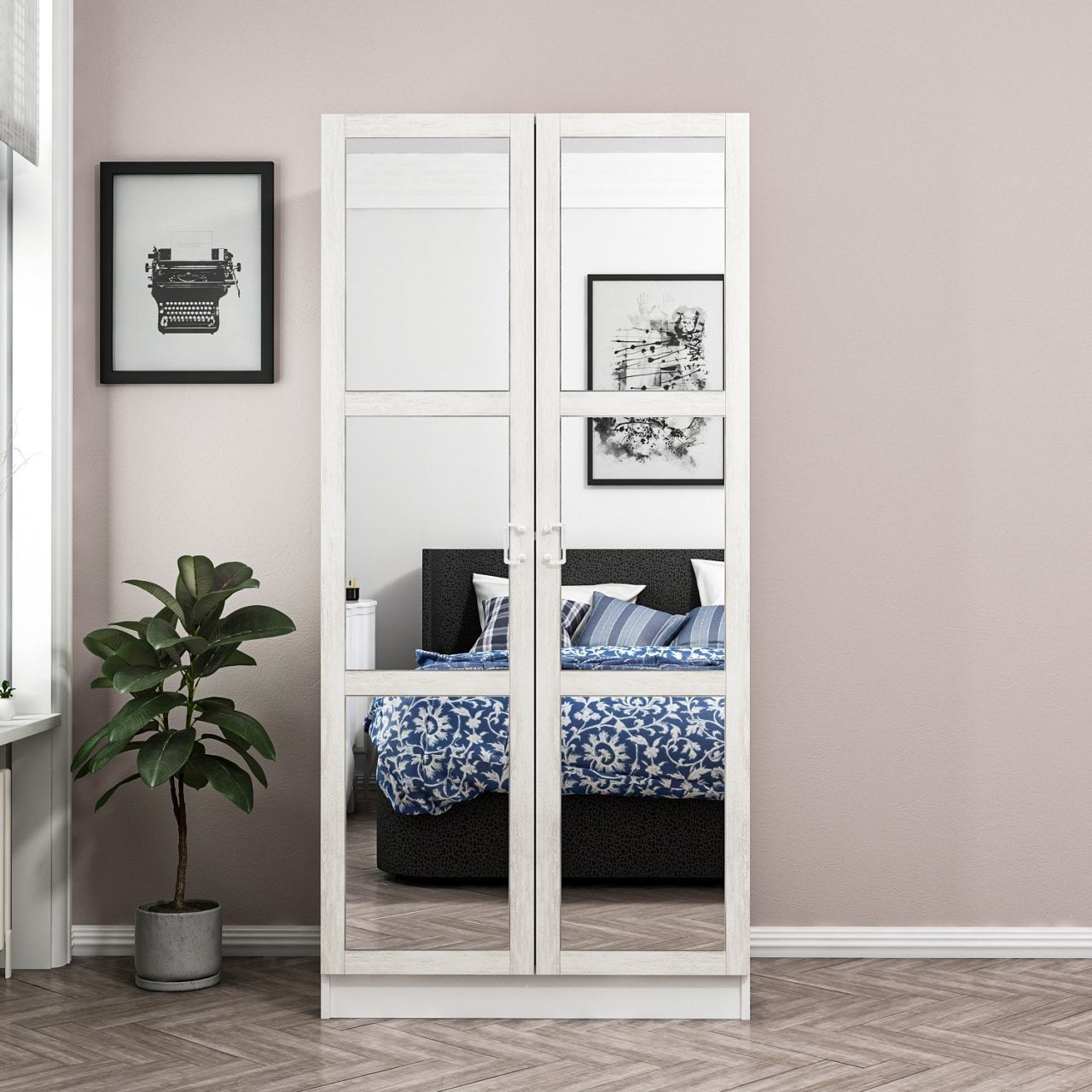 Armoire 2 portes et 6 miroirs Parai L90xH210cm Blanc