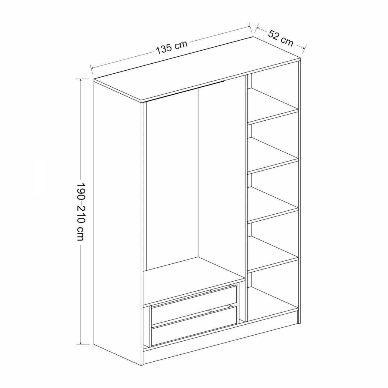 Armoire 3 portes et 3 miroirs Parai L135xH210cm Blanc