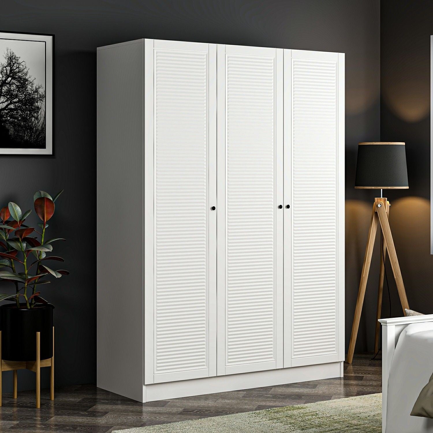 Armoire 3 portes Kuta L135xH190cm Bois Blanc