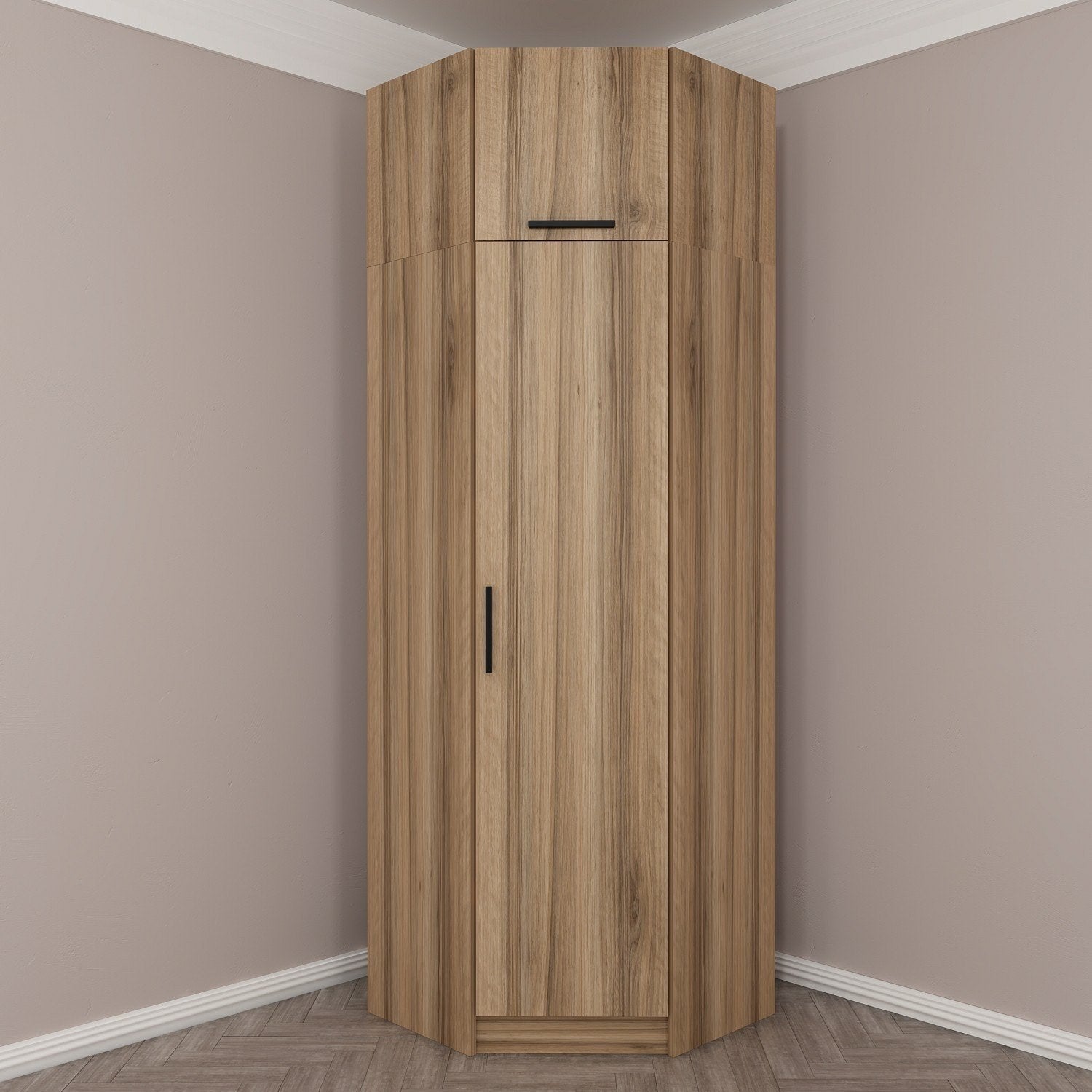 Armoire d'angle 1 porte battante et 1 porte basculante Minel L74xH235cm Chêne naturel