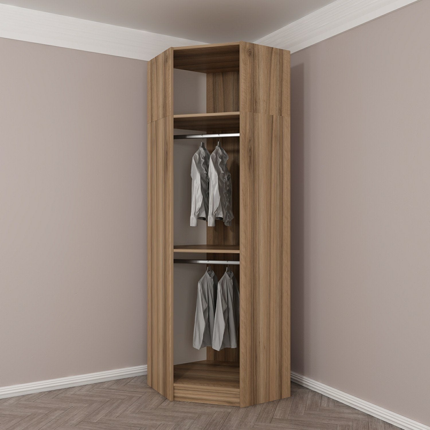 Armoire d'angle 1 porte battante et 1 porte basculante Minel L74xH235cm Chêne naturel