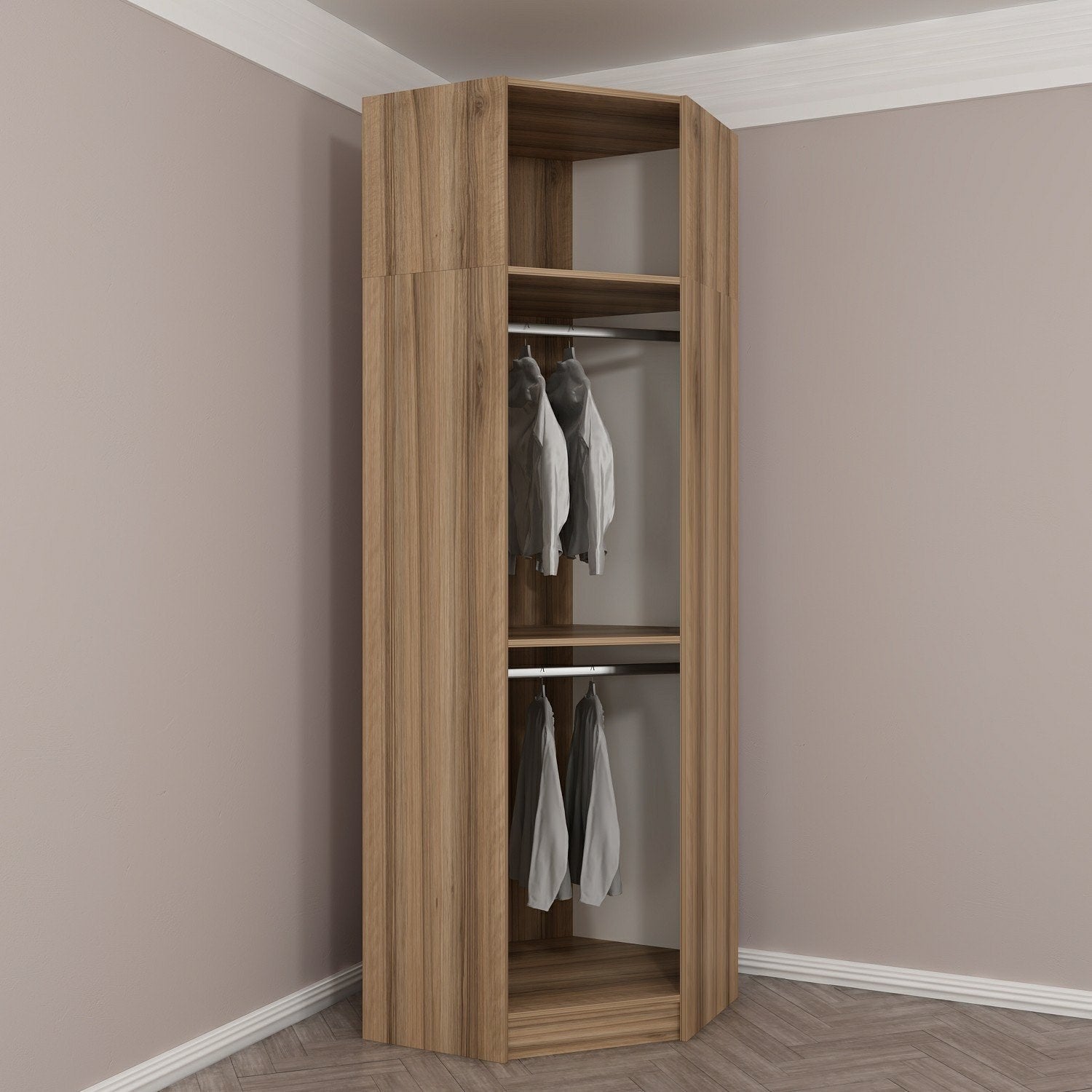 Armoire d'angle 1 porte battante et 1 porte basculante Minel L74xH255cm Chêne naturel