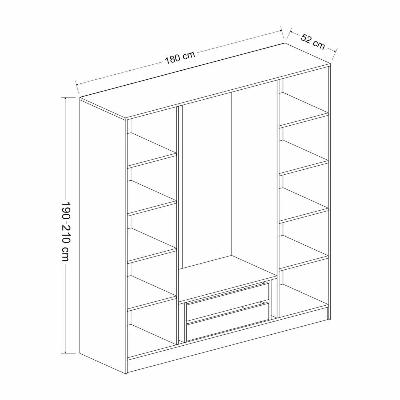 Armoire 4 portes et 6 miroirs Parai L180xH190cm Blanc