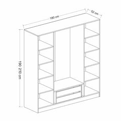 Armoire 4 portes et 6 miroirs Parai L180xH190cm Blanc