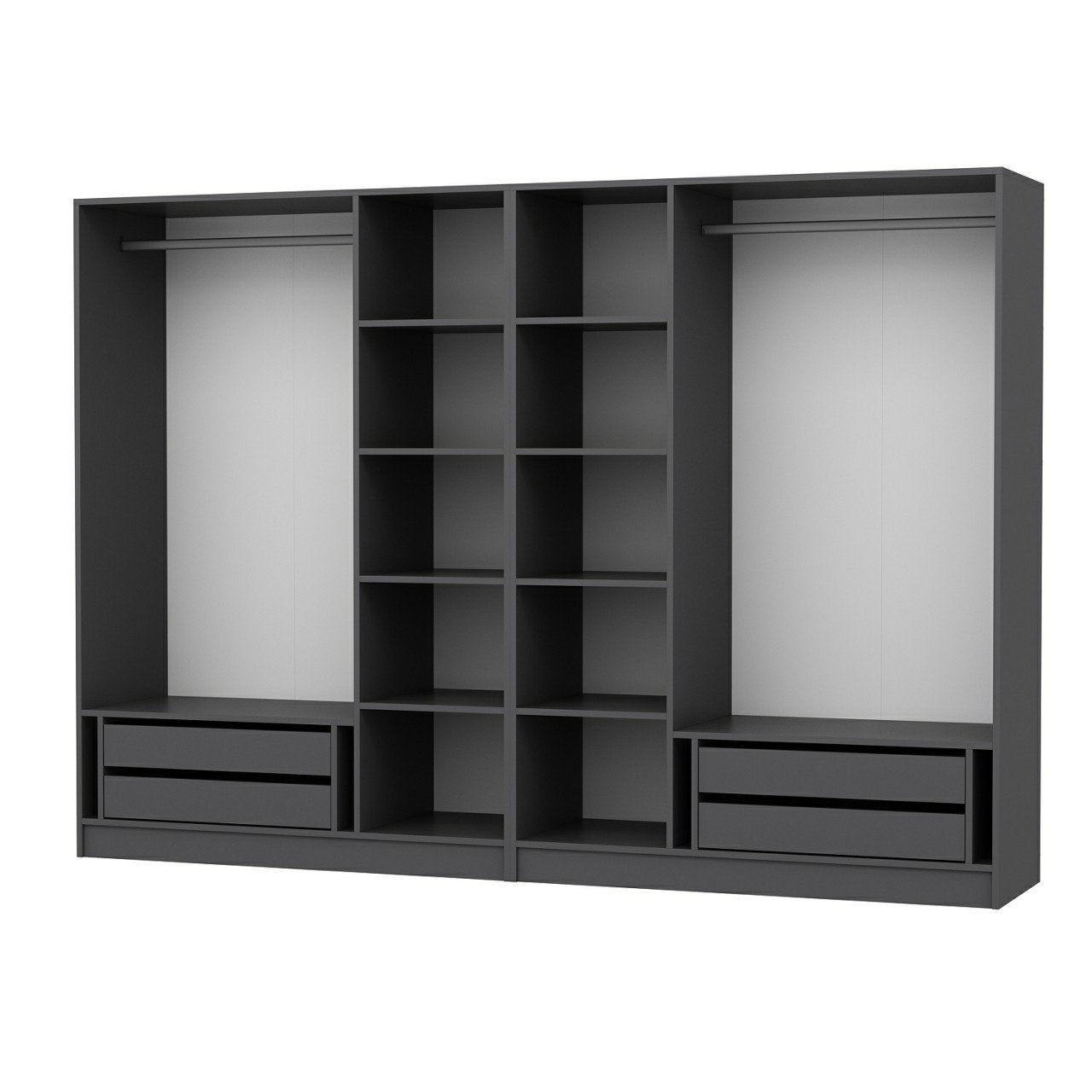 Armoire ouverte Antipax L270xH190cm 2 tringles et 4 tiroirs Anthracite