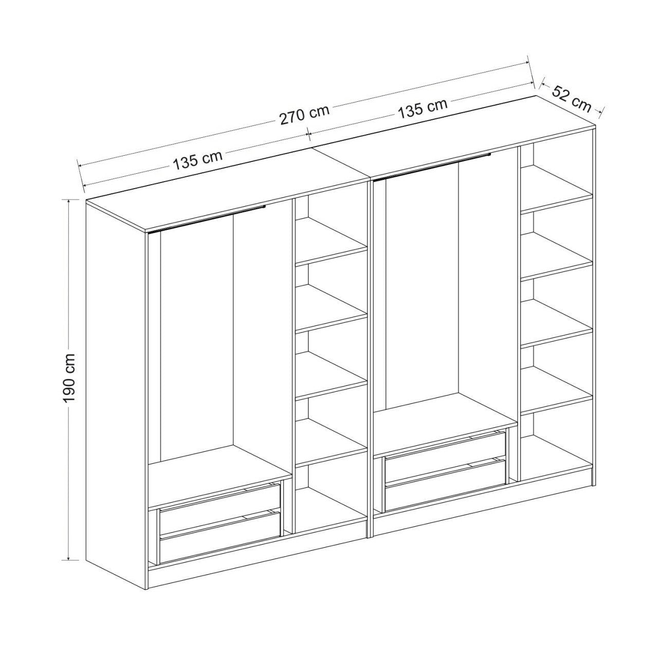 Armoire ouverte Antipax L270xH190cm 2 tringles et 4 tiroirs Anthracite