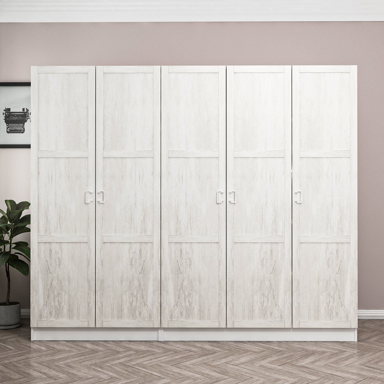 Armoire 5 portes Parai L225xH190cm Blanc