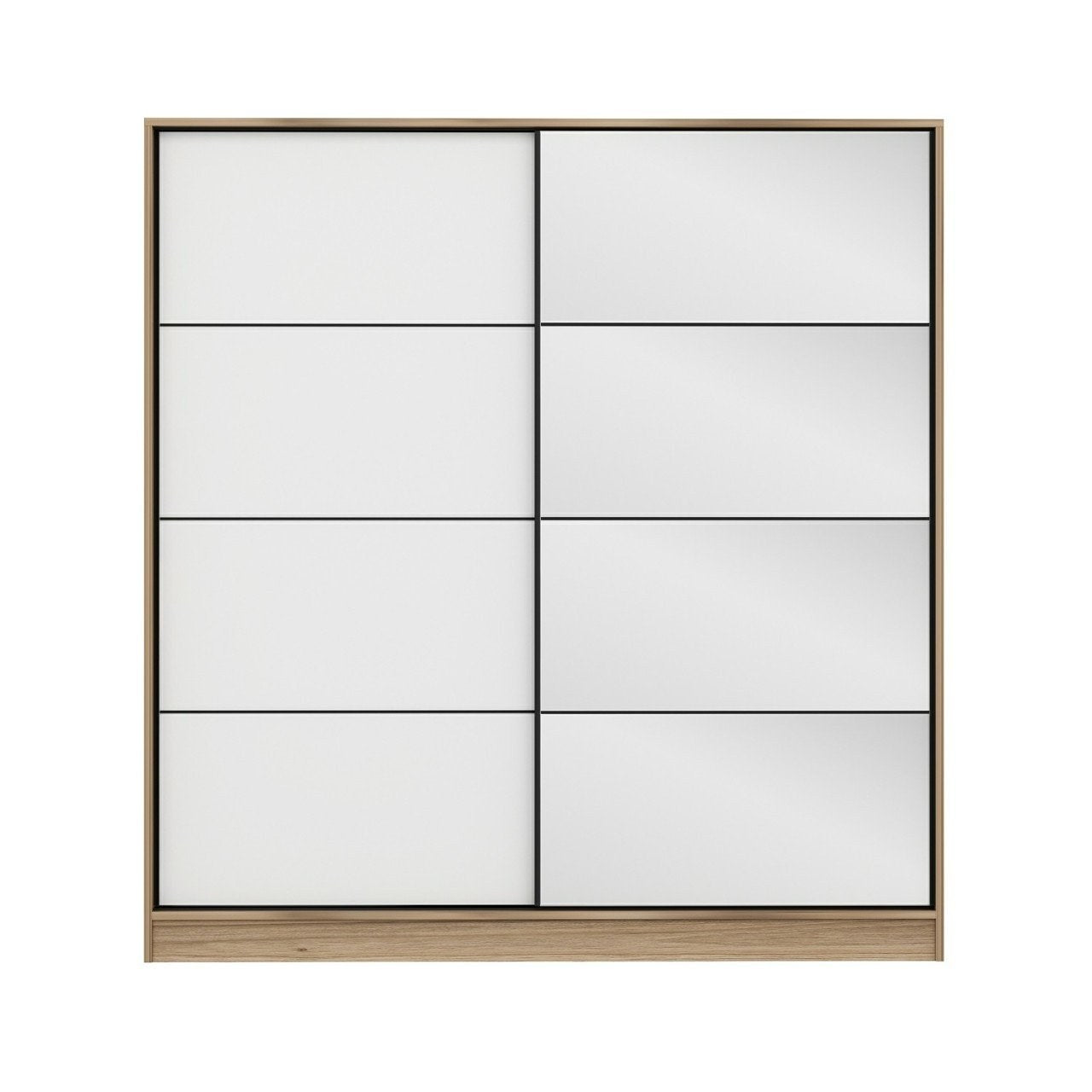 Dressing avec 2 porte coulissantes et miroir à droite Carina L180xH190cm Bois clair et Blanc