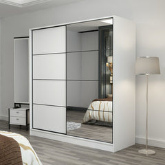 Dressing Carina L220xH210cm avec 2 portes coulissantes Miroir à droite et Blanc