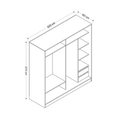 Dressing Carina L220xH210cm avec 2 portes coulissantes Miroir à droite et Blanc