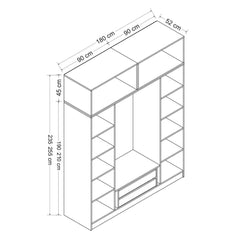 Armoire 6 portes et 8 miroirs Sanur L180xH255cm Blanc